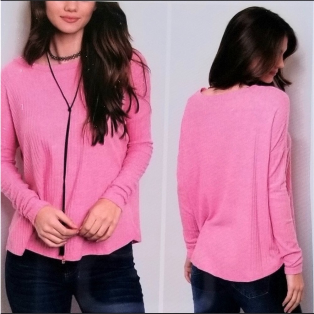 Pink Long Sleeve Ribbed Top - Picture 2 of 2